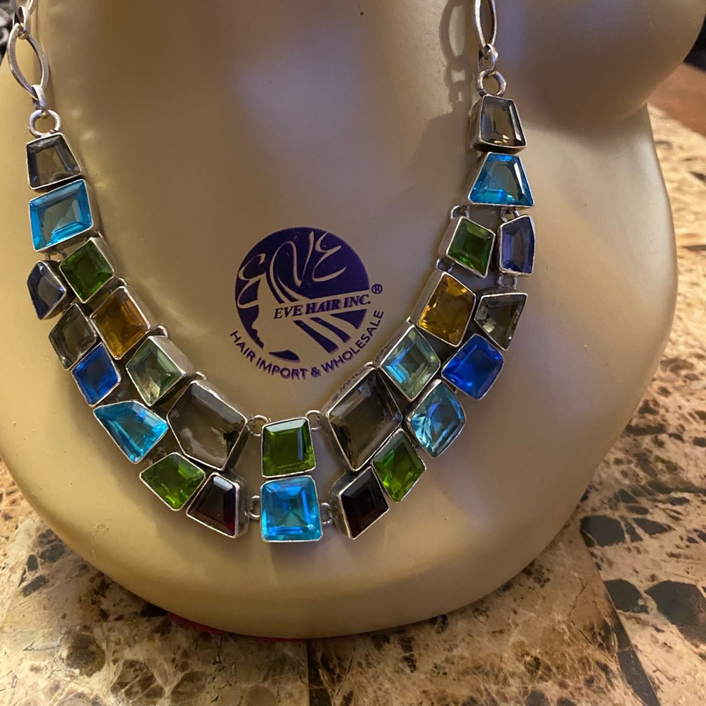 Multi Stone Statement Necklace 22 Inch - image 4
